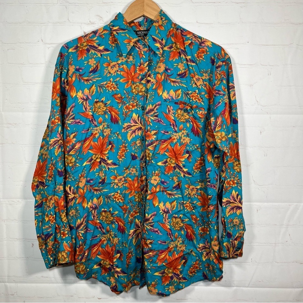 Vintage Eric Michaels Hawaiian Floral Button Up Shirt Womens Size Small 90s